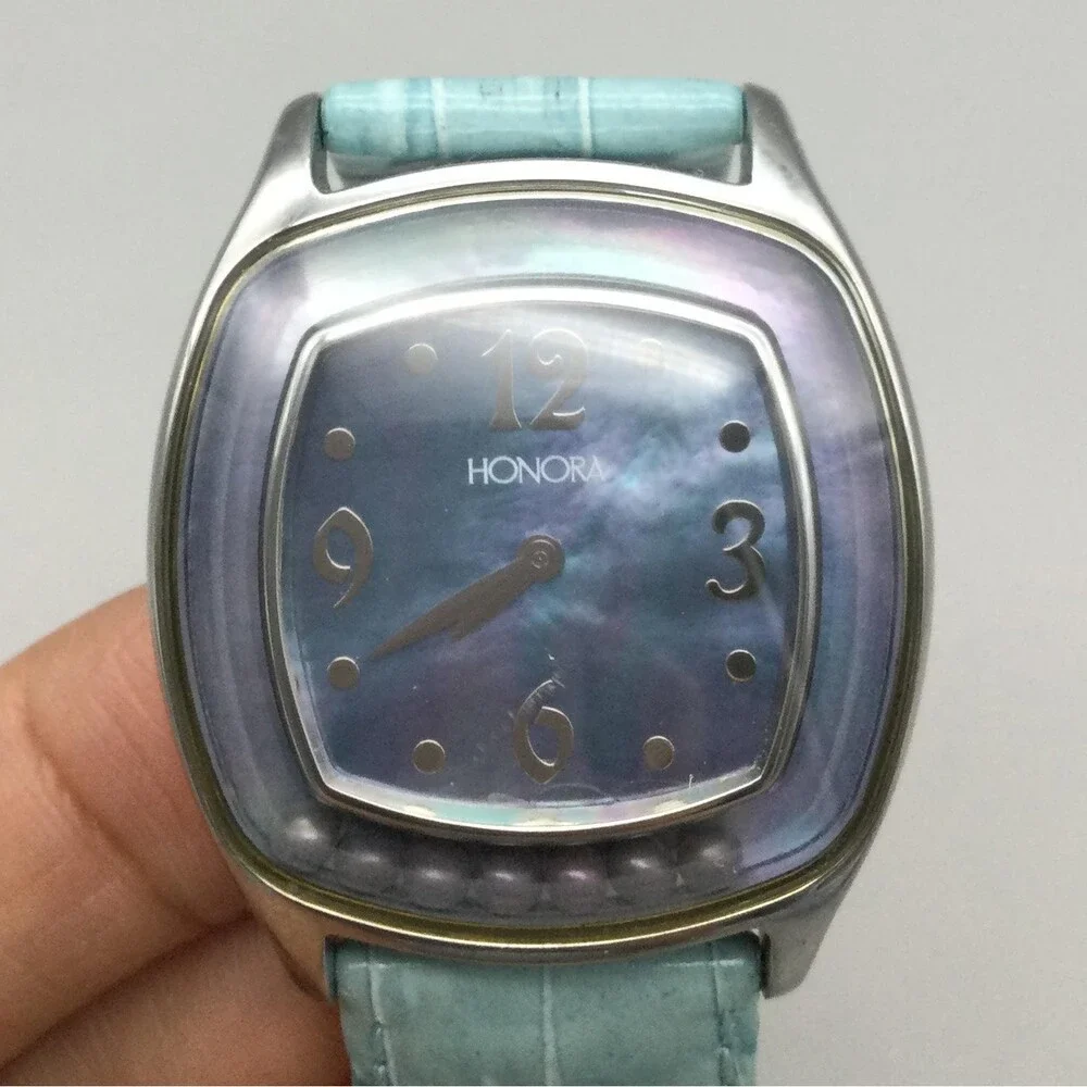 Honora Womens Watch 36mm Blue MOP Dial Floating Pearls Leather New Battery